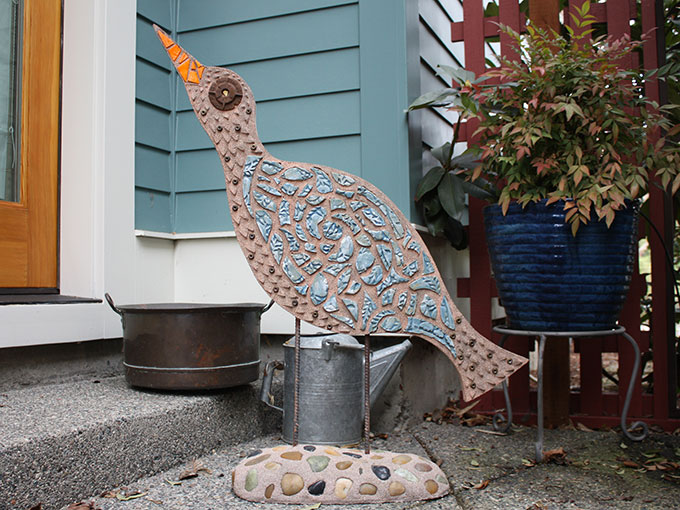 Greta Bird back public art bird ceramic mosaic sculpture jacksonville oregon jeremy criswell