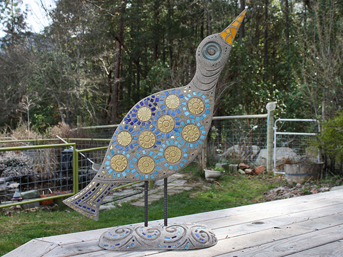 Newbird public art sculpture mosaic jacksonville oregon jeremy criswell bird