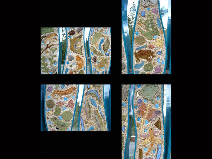 watercoursedetail mosaic tile sculpture public art fish frog turtle water life welding jacksonville oregon jeremy criswell